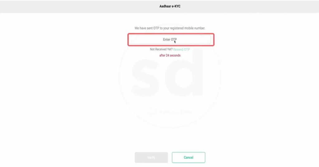 Aadhaar e-KYC OTP entry screen with resend timer on AgriStack UP Farmer Registry