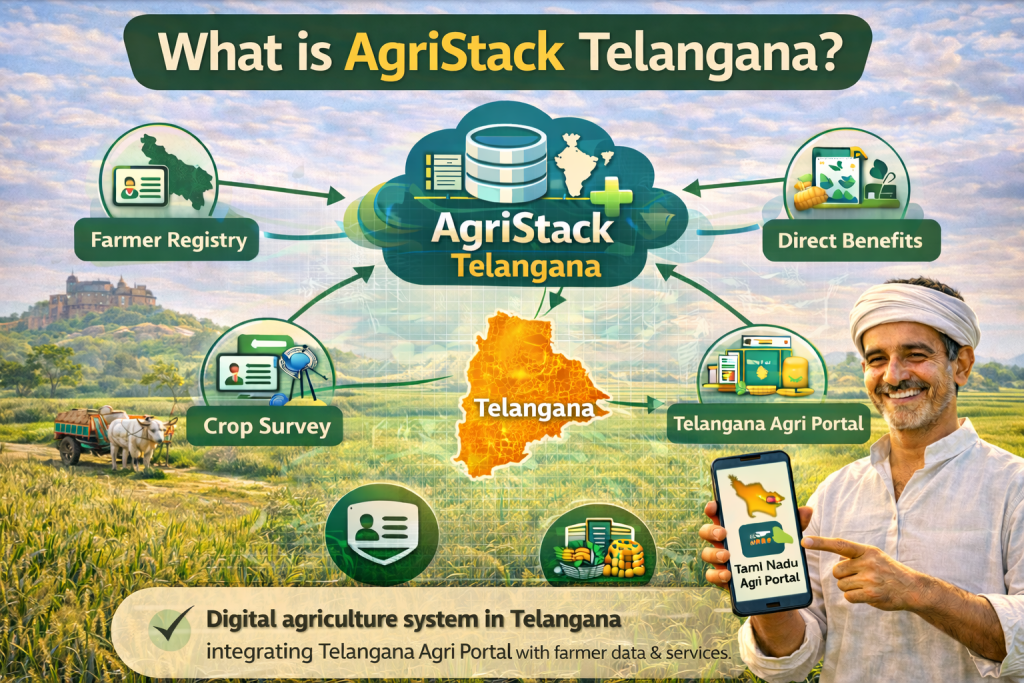 AgriStack Telangana system showing farmer registry crop survey and Telangana agriculture portal